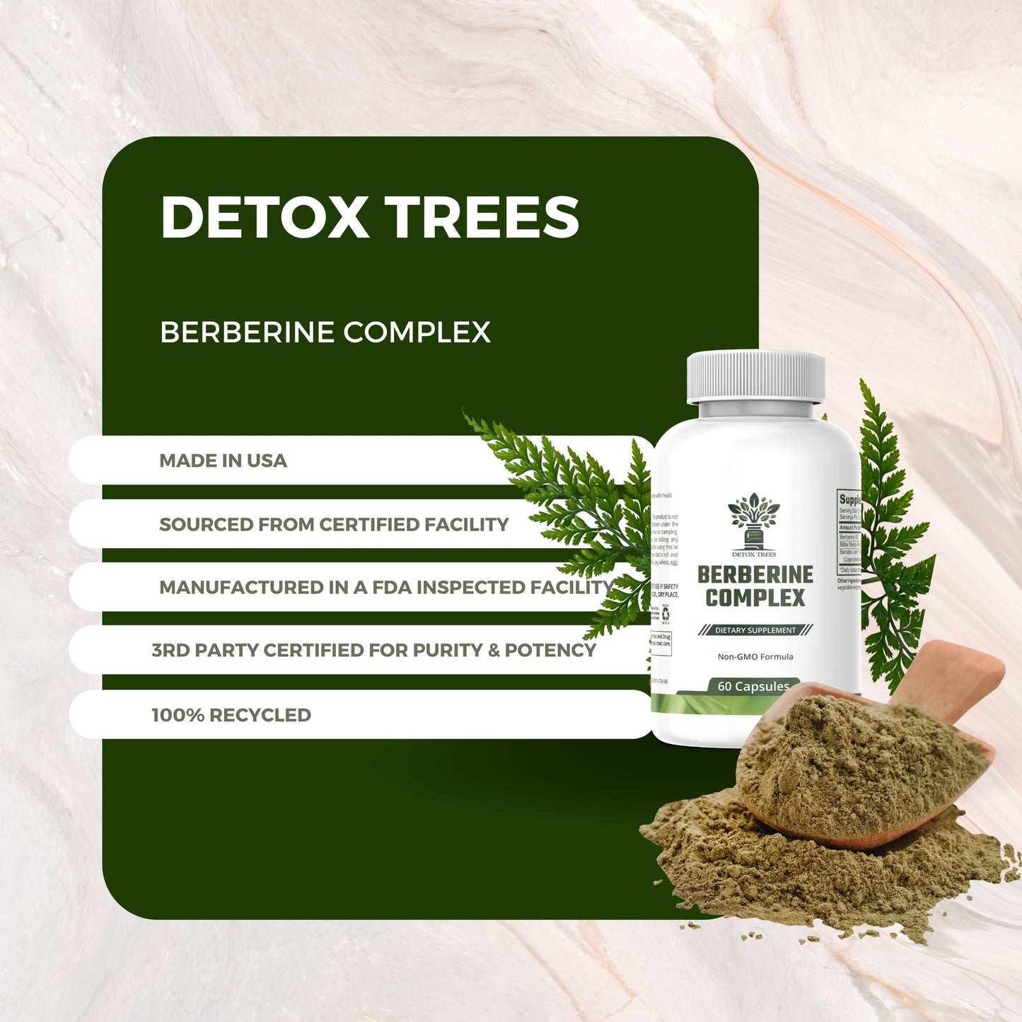 DETOX TREES Berberine Complex – 1000mg Berberine HCL with Bitter Melon and Banaba Leaf for Immune Support and Weight Management – Non-GMO, Gluten-Free – 60 Capsules
